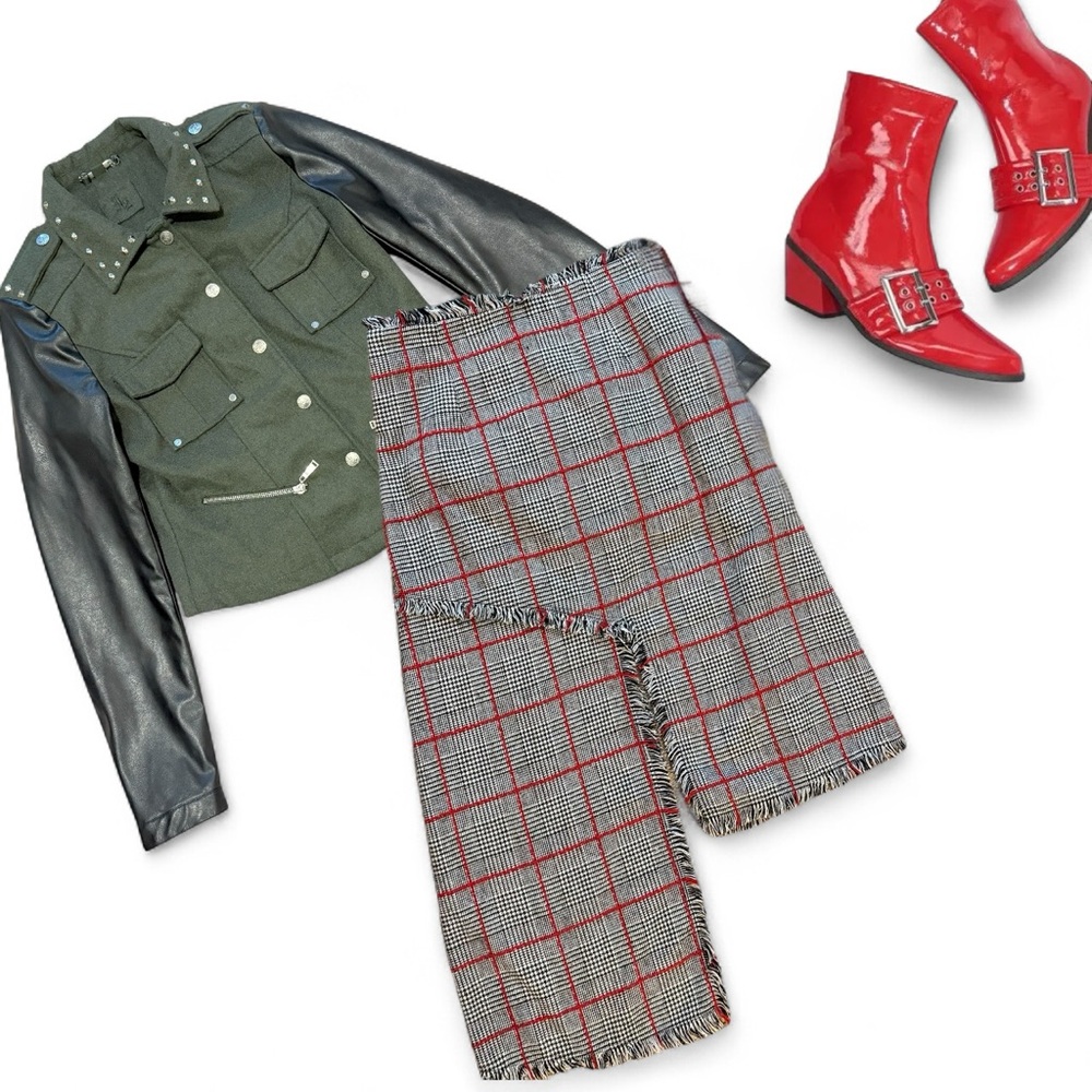 NEW Weili Zheng Houndstooth Plaid
Asymmetrical Skirt M